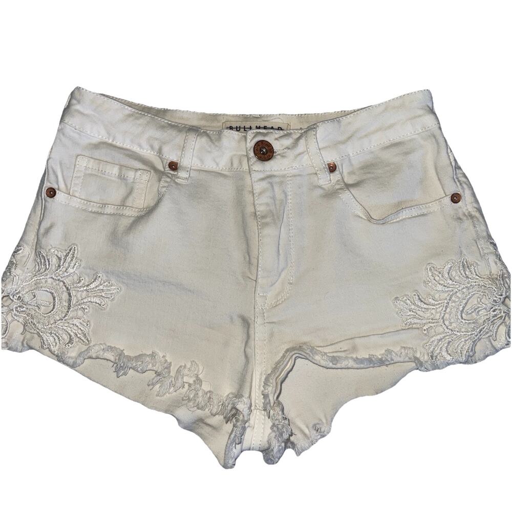 Bullhead Denim White Cut Off High Rise Shorts Sz 5 Distressed coastal Cow girl